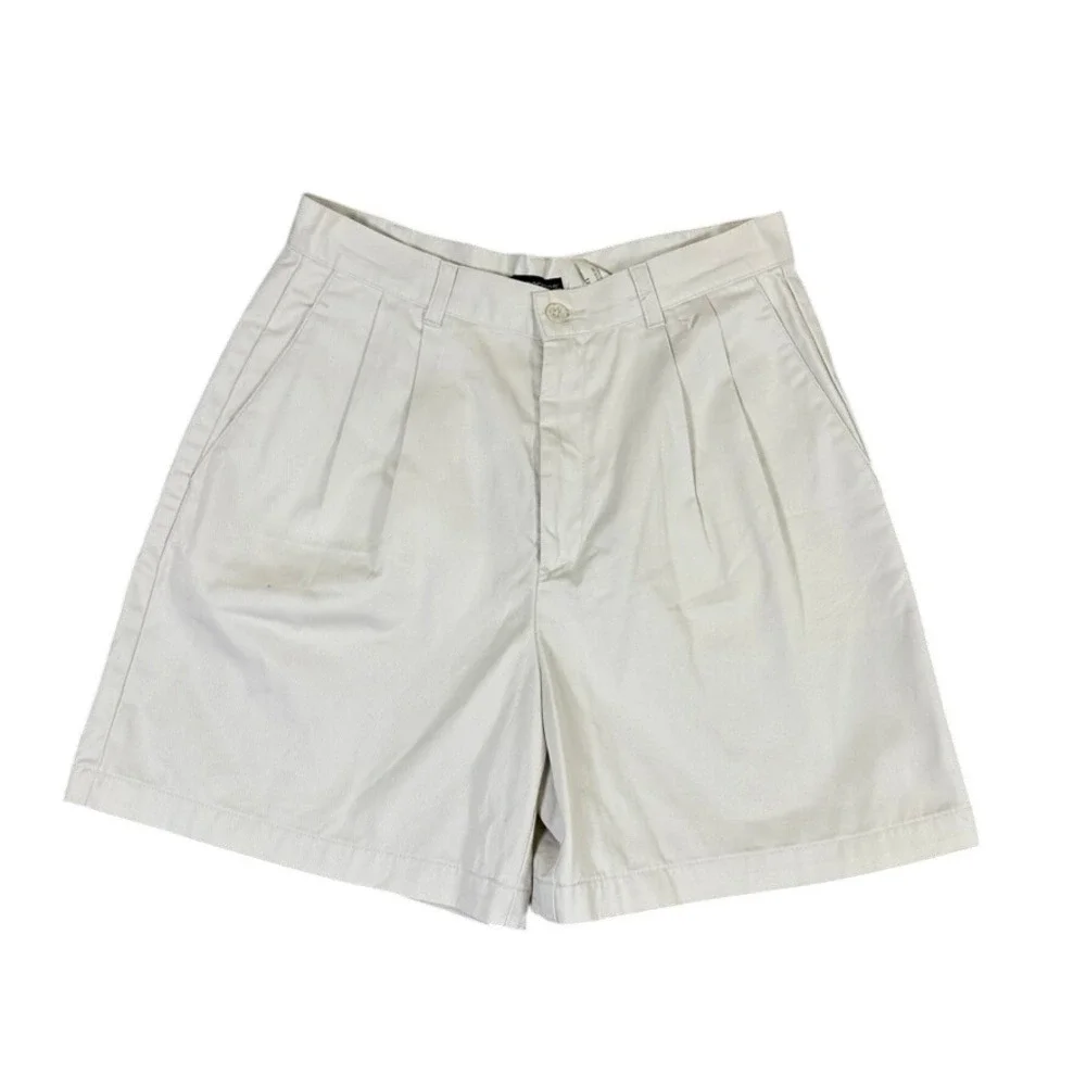 Dockers Womens Pleated Chino Shorts Size 12 Stone Beige Cotton Twill High Rise